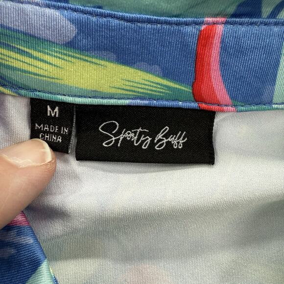 Sporty Buff Golf Shirt Men Medium Flamingo Party Performance Quick Dry Golfing. - Picture 3 of 8